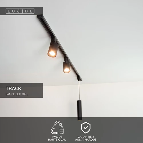Lucide TRACK Alimentation - Système de rail monophasé / Éclairage sur rail - Simple/Double - Noir (Extension) - USP